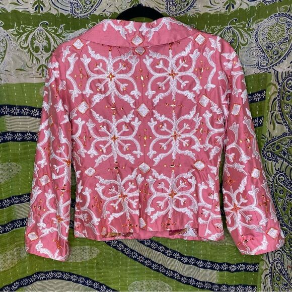 NWOT Y2K Plenty by Tracy Reese x Anthropologie Pink Silk Beaded Blazer Size 4 - Picture 6 of 15